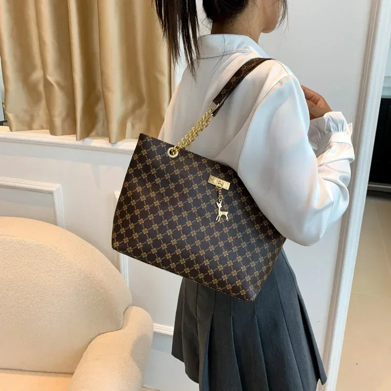 Women Luxury Design New Presbyopic Handbag Large Capacity Handbag Fashion Printing Shoulder Bag Trendy Shopping Bag with pendant luxecrown.co.uk