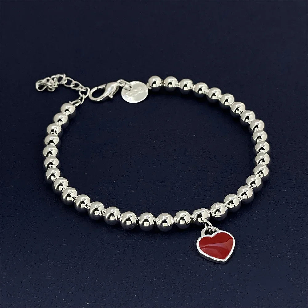 925 Sterling Silver Bracelet Red Heart Brand Charm Women Classic Fashion Party Jewelry Gift Streetsharks