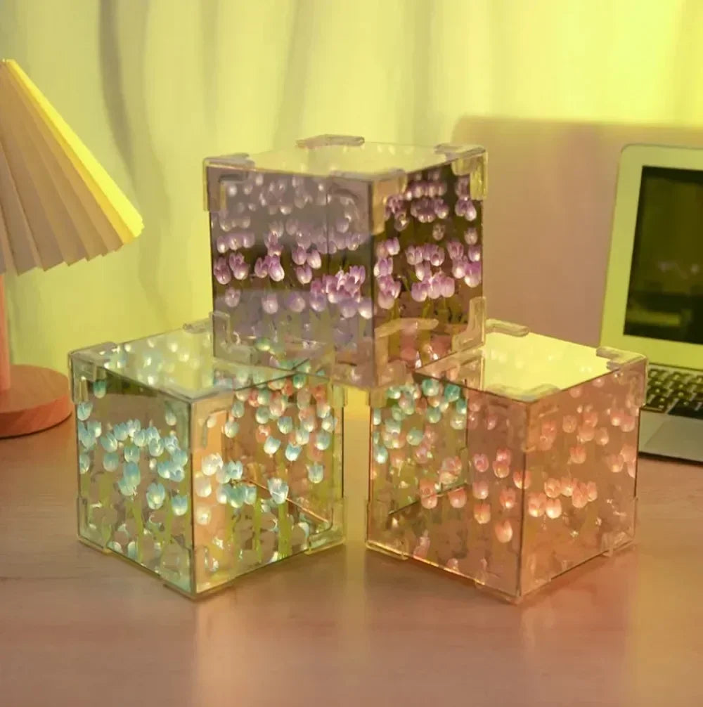 NEW Creative Diy Tulip Flower Sea Cube Three-Dimensional Small Night Lamp Material Package for Girlfriend Couple Girlfriend Gift Streetsharks