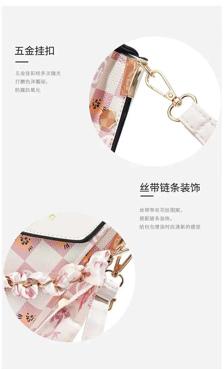 Wear-resistant PU leather mini single-shoulder bag for women, flip cover cartoon square graffiti crossbody bag