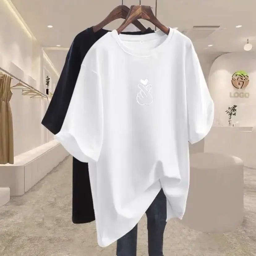 Women Clothing Elegant Chic Print Basic T-shirts Summer Fashion Pure Cotton O-neck Short Sleeve Top Tee Loose Pullover 45-105Kg luxecrown.co.uk