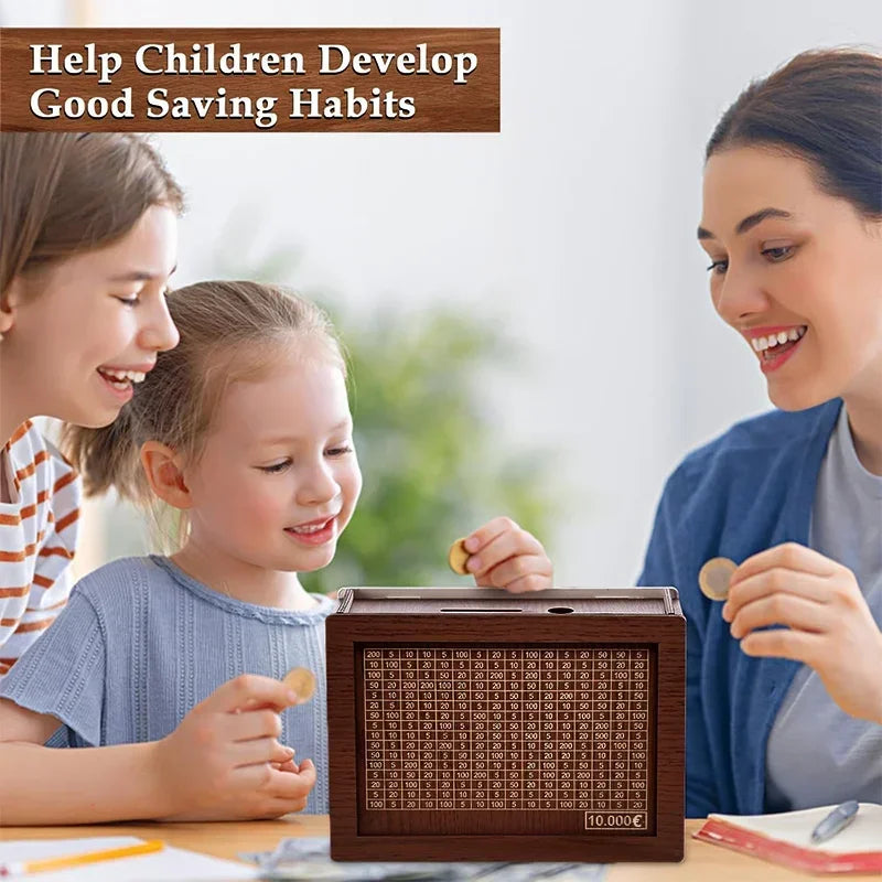 1000/2000/3000/5000/10000 Euro Money Box Wooden Piggy Bank Money Vault Savings Box Challenge Cash Storage Case Streetsharks