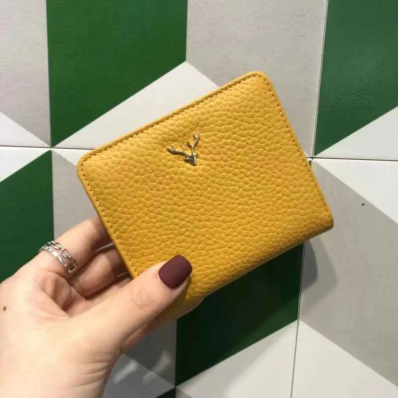 Cowhide Women's Purses Short Thin Small Wallet Chic Christmas Deer Button Ladies Genuine Leather Card Holder Wallet Coin Purse luxecrown.co.uk