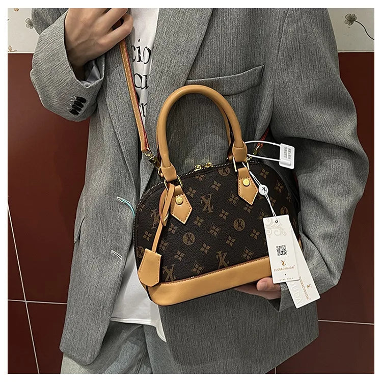 Fashion Luxury Design Women's Shell Handbag Retro Print PU Leather Shoulder Bag Girls Street Trend Premium Crossbody Bag Soft luxecrown.co.uk