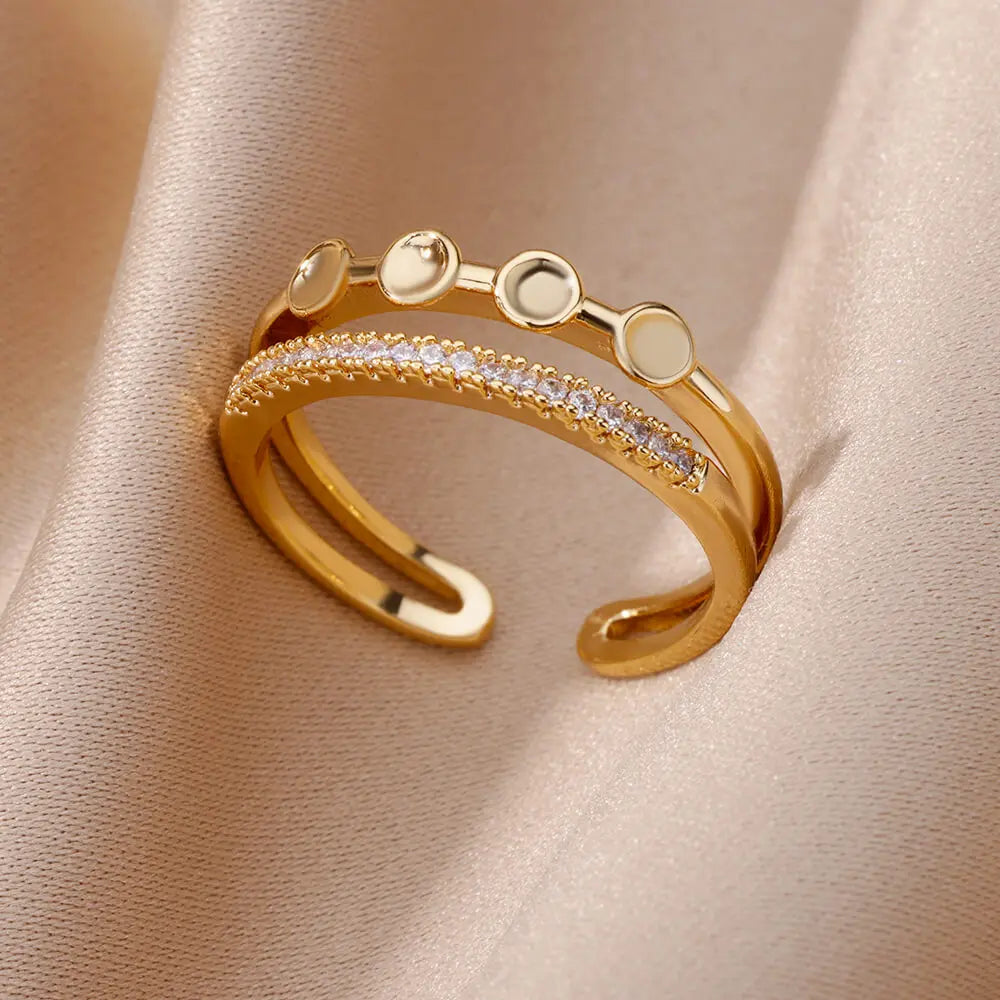 Fashion Gold Color Stainless Steel Rings For Women Chain Hollow Out Crystal Zircon Finger Ring Jewelry 2023 Gift anillos mujer Streetsharks