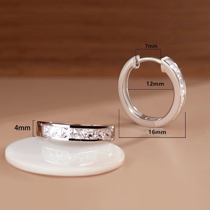 New 925 Sterling Silver Shining Zircon Earrings Women's Circle Round Earrings Fashionable and Elegant Jewelry Birthday Gift Streetsharks