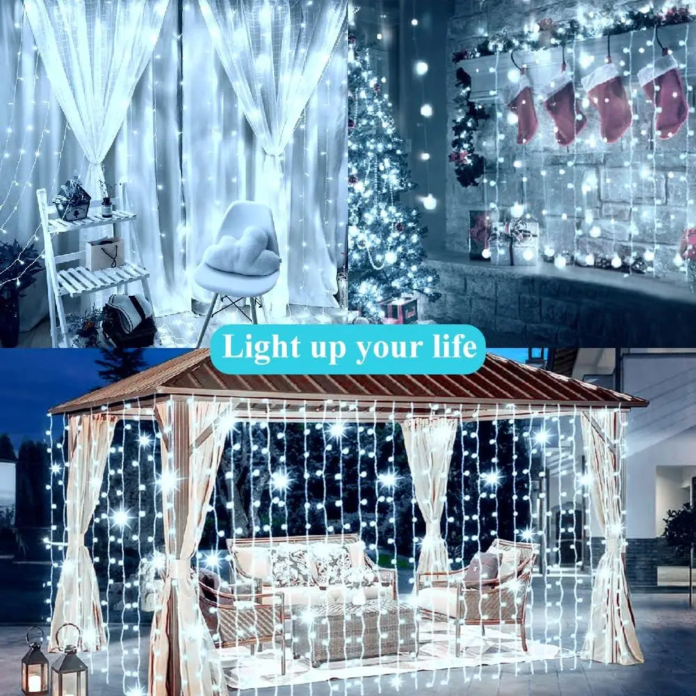 Solar Curtain Lights Outdoor Fairy Lights 300 LED Remote Control Waterproof Fairy String Light for Party Christmas Autumn Decor Streetsharks