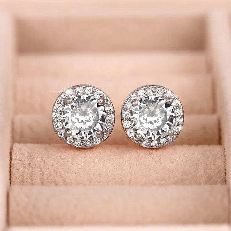 Huitan 925 Sterling Silver Shining White Cubic Zirconia Stud Earrings Luxury High Quality Jewelry Women Wedding Eternity Jewelry Streetsharks