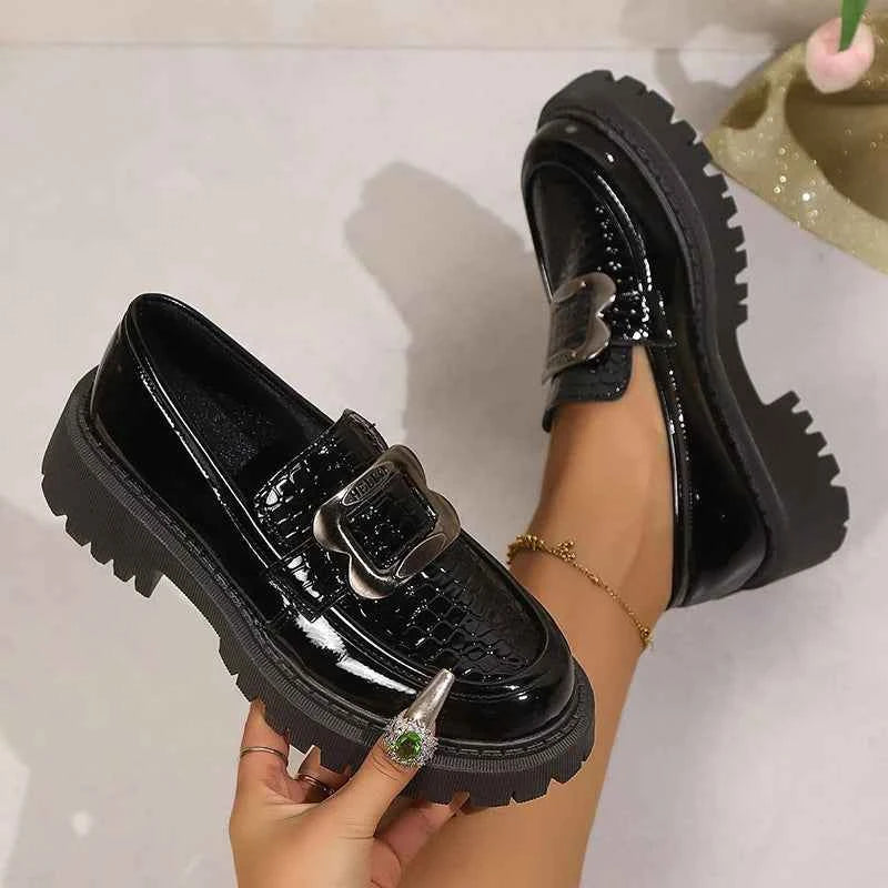 Plus Size Platform Loafers Shoes for Women 2025 Fashion Metal Buckle Pu Leather Shoes Woman Spring Autumn Slip On Flats Female luxecrown.co.uk