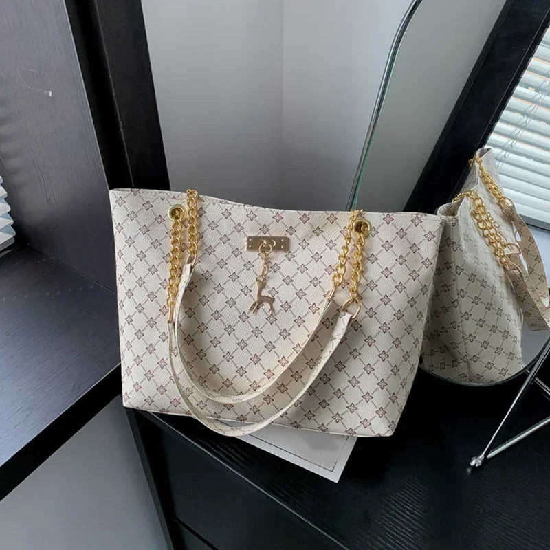 Women Luxury Design New Presbyopic Handbag Large Capacity Handbag Fashion Printing Shoulder Bag Trendy Shopping Bag with pendant luxecrown.co.uk