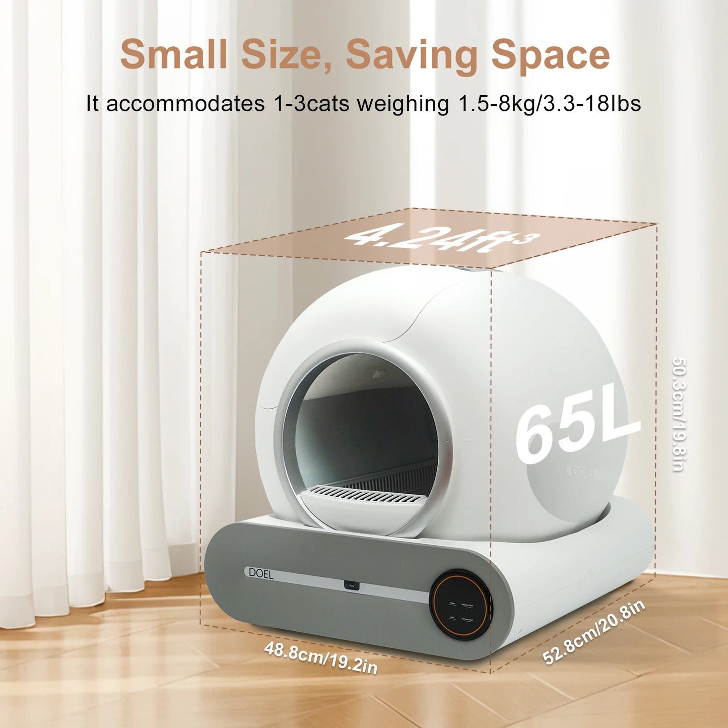 DOEL Self Cleaning Cat Litter Box 65L Automatic Cat Litter Box w/ Trash Bag & Litter Mat Smart Cat Toilet App Control 2.4G WiFi luxecrown.co.uk