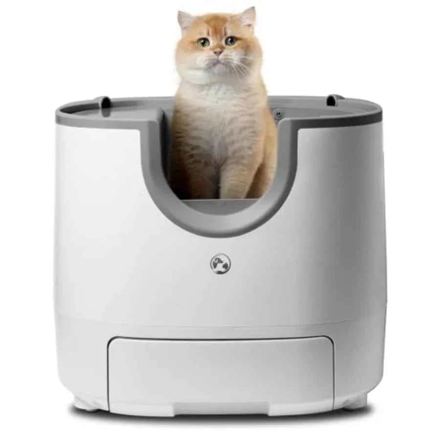 F8 Self-Cleaning Cat Litter Box Large Capacity Open-Top Design for Multi-Cat Homes with Enhanced Safety Features Includes Trash
