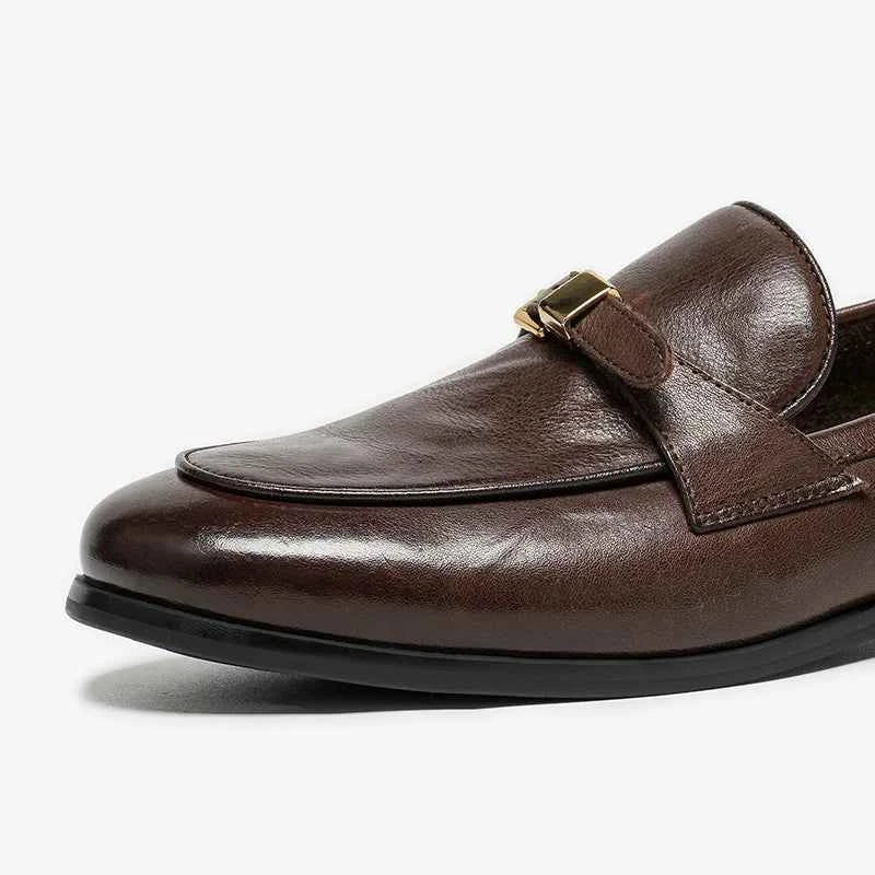 BEAUTODAY Loafers Women Cow Leather Waxing Round Toe Metal Buckle Strap Slip-on Flats Business Suit Ladies Shoes Handmade 26267 luxecrown.co.uk