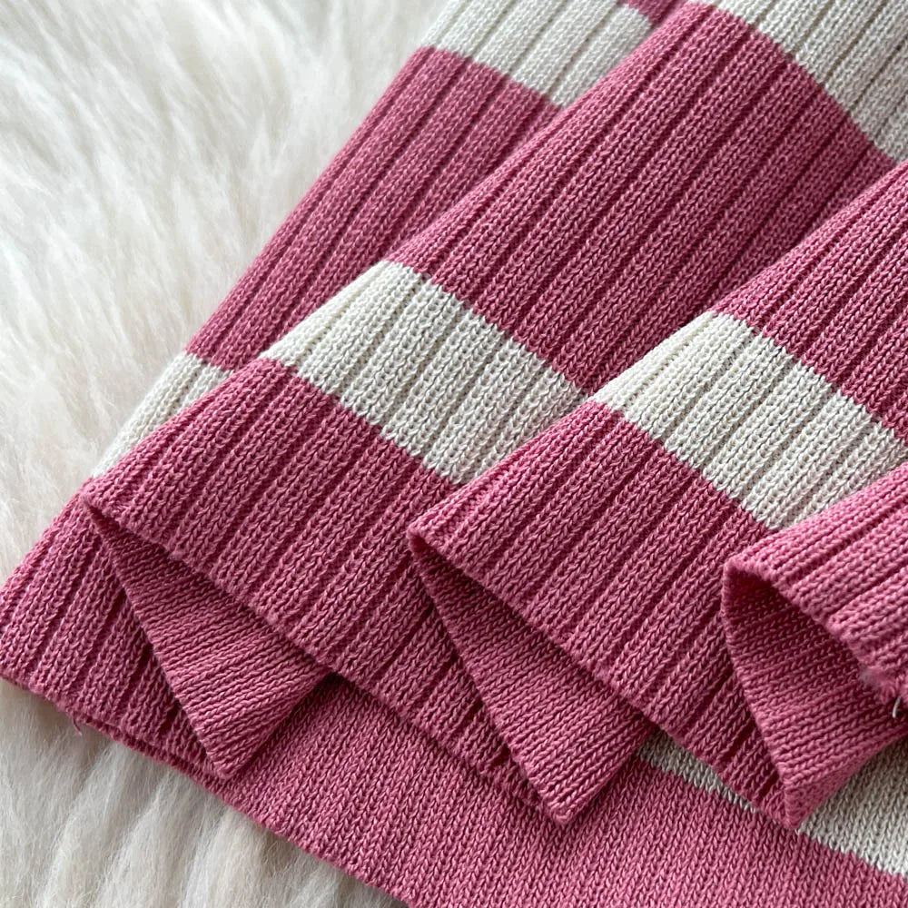 New Fashion Autumn Knitted Suits Long Sleeve V Neck Buttons Top+Stripe Strap Bodycon Dress Elegant OL Women Two Piece Sets