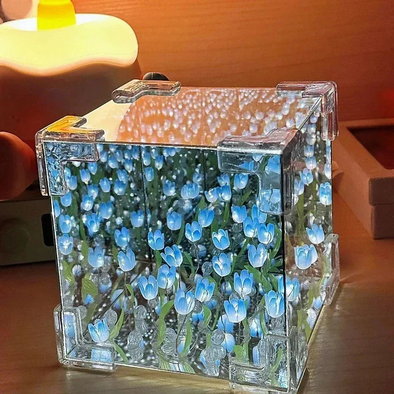 NEW Creative Diy Tulip Flower Sea Cube Three-Dimensional Small Night Lamp Material Package for Girlfriend Couple Girlfriend Gift Streetsharks