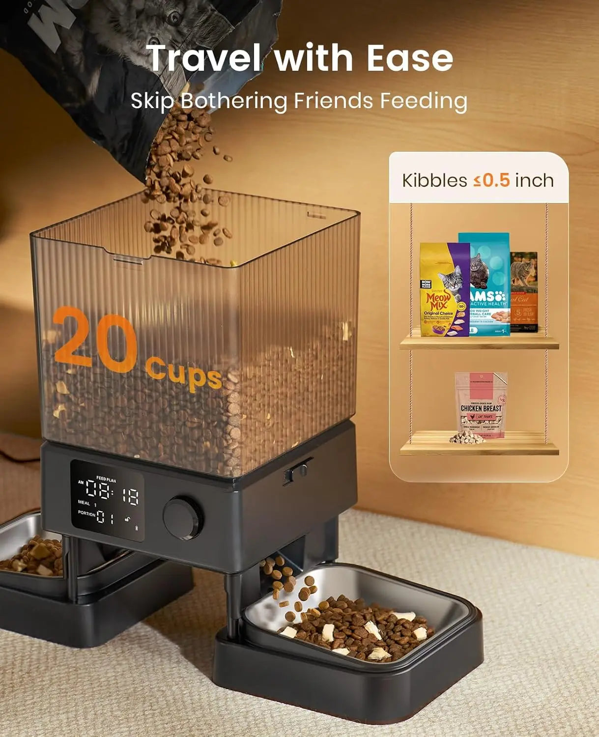 Automatic Cat Feeder for 2 Cats, 5L/20 Cups Capacity, Timed Dry Food Dispenser with Voice Recorder luxecrown.co.uk