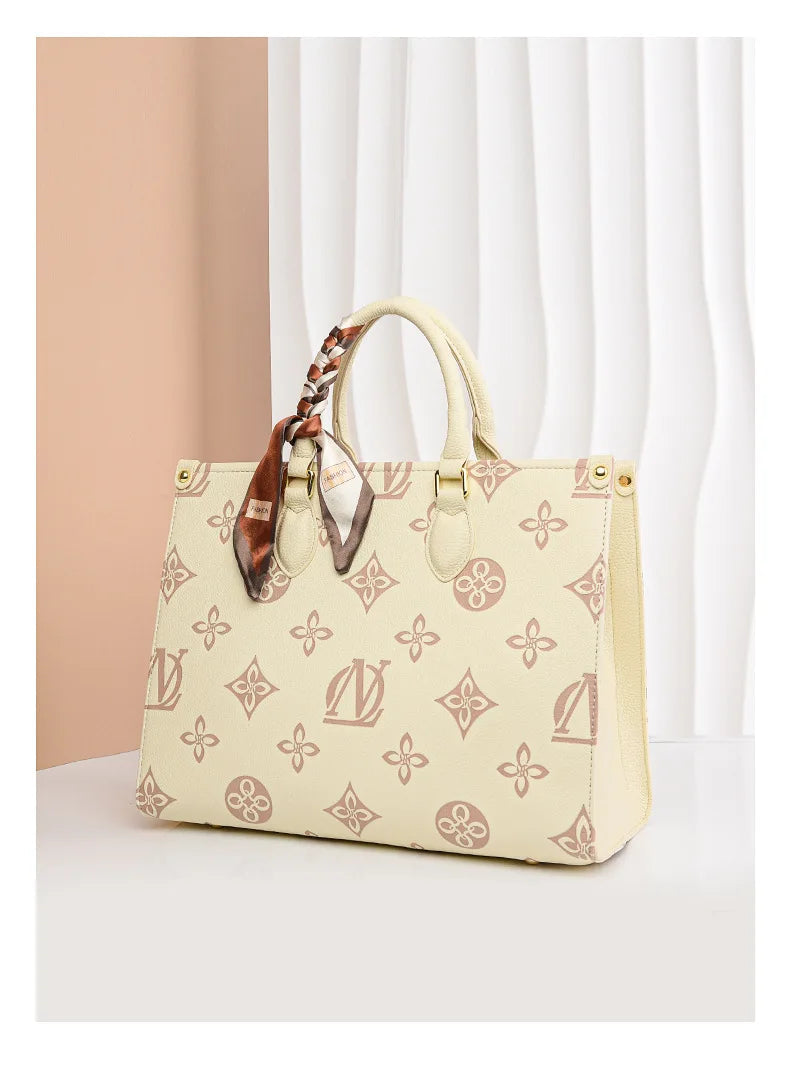 Fashionable Large Capacity Tote Bag 2025 New Style Simple Urban PU Ladies Handbag Commuter Daily Use Contrast Color Embossed luxecrown.co.uk