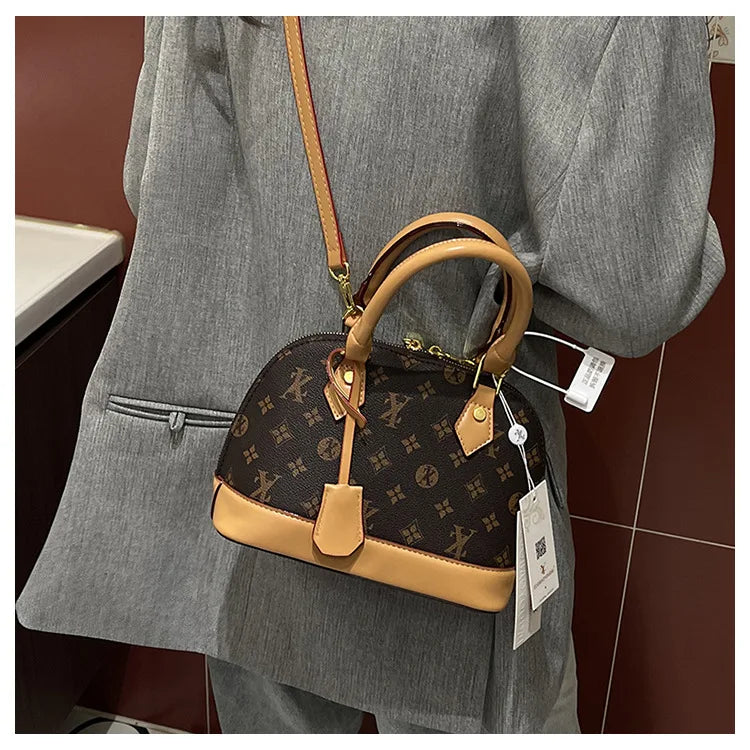 Fashion Luxury Design Women's Shell Handbag Retro Print PU Leather Shoulder Bag Girls Street Trend Premium Crossbody Bag Soft luxecrown.co.uk