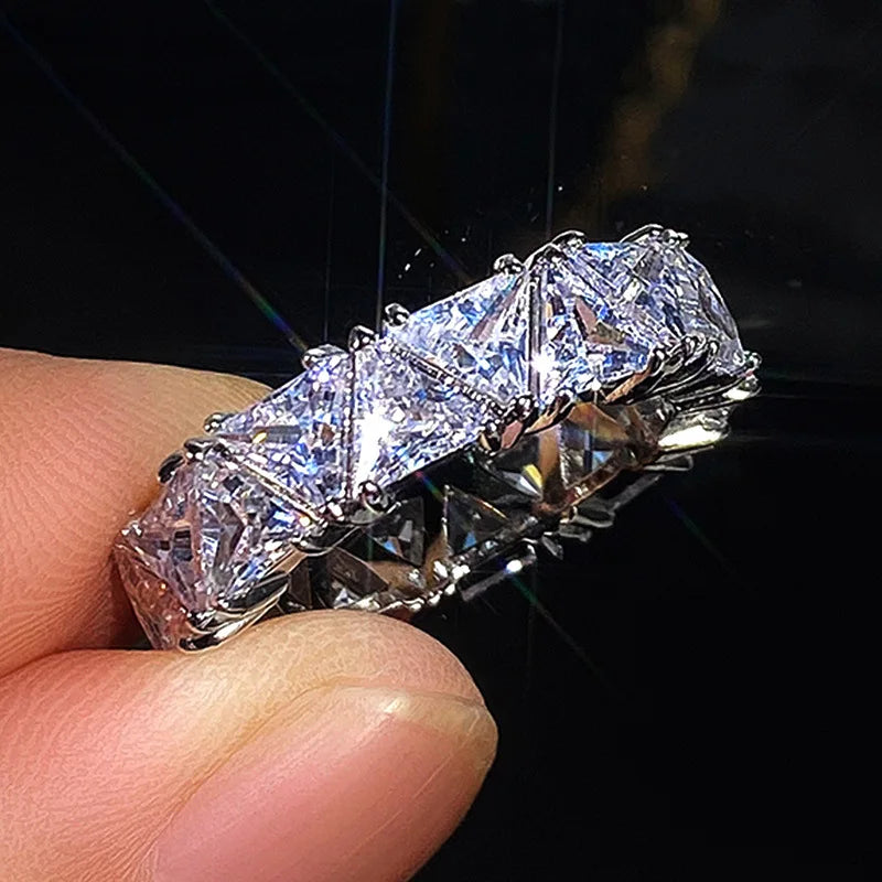 Luxurious 925 Sterling Silver Ring, Triangular Zircon Ring with Aaa Zircon Crystal, Engagement Jewelry Gift for Women Streetsharks