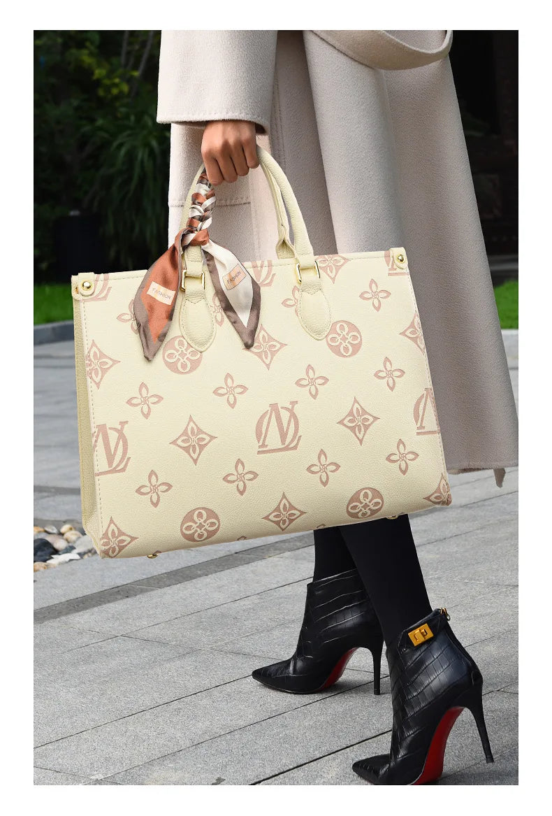 Fashionable Large Capacity Tote Bag 2025 New Style Simple Urban PU Ladies Handbag Commuter Daily Use Contrast Color Embossed luxecrown.co.uk