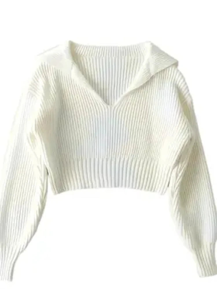 New Winter Women'S Cozy V-Neck Short Sleeve Pullover Soft Ribbed Texture Basic Long Sleeve Solid Knit Sweater Casual Womenswear