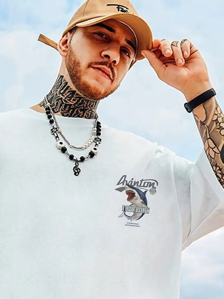 Summer New Casual Loose T-shirt Short Sleeved Men's Fashion Loose Printing Large 8XL Hip Hop Couple Wear Half Sleeve Cotton Top Streetsharks