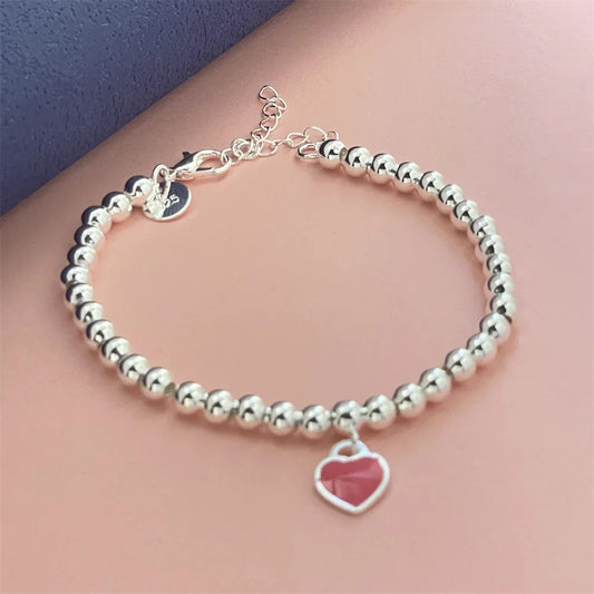 925 Sterling Silver Bracelet Red Heart Brand Charm Women Classic Fashion Party Jewelry Gift Streetsharks