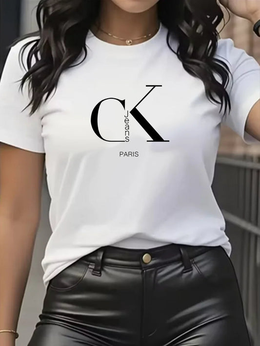Summer luxury brand fashion cartoon letter print crew collar clothing short sleeve T-shirt trend women's summer Y2K top luxecrown.co.uk