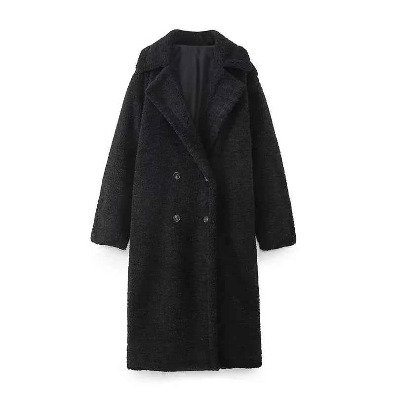 KEYANKETIAN Winter New Women's Teddy Bear Coat Stylish Thick Thick Warm Faux Fur Fleece Lady Long Coat Double Breasted Jacket