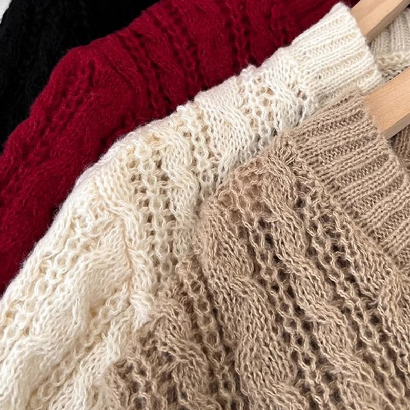 Autumn Striped Sweater Women Knitwears Solid Loose V Neck  Knit Pullover Warm Long Sleeves Tops Khaki Knitted Jumpers Women