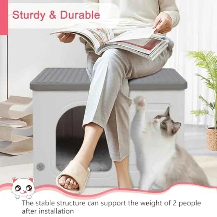 Plastic Cat House Outdoor and Indoor, Waterproof Feral Cat Houses with Escape Door, Sturdy Outdoor Cat House with Bed Mat, Outs