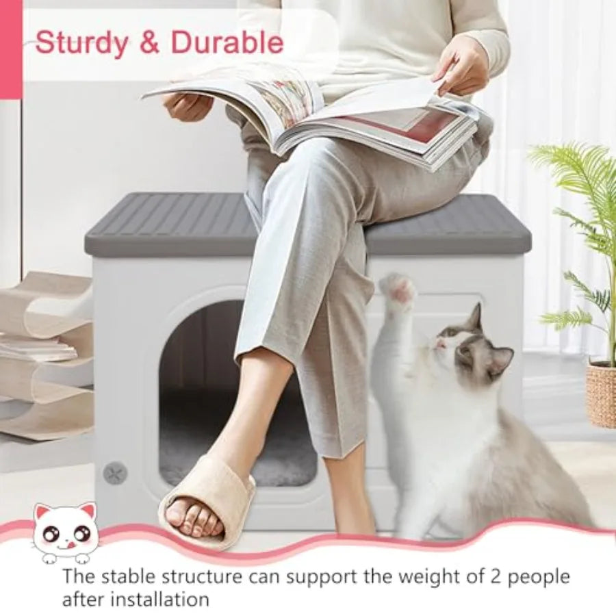 Plastic Cat House Outdoor and Indoor, Waterproof Feral Cat Houses with Escape Door, Sturdy Outdoor Cat House with Bed Mat, Outs luxecrown.co.uk