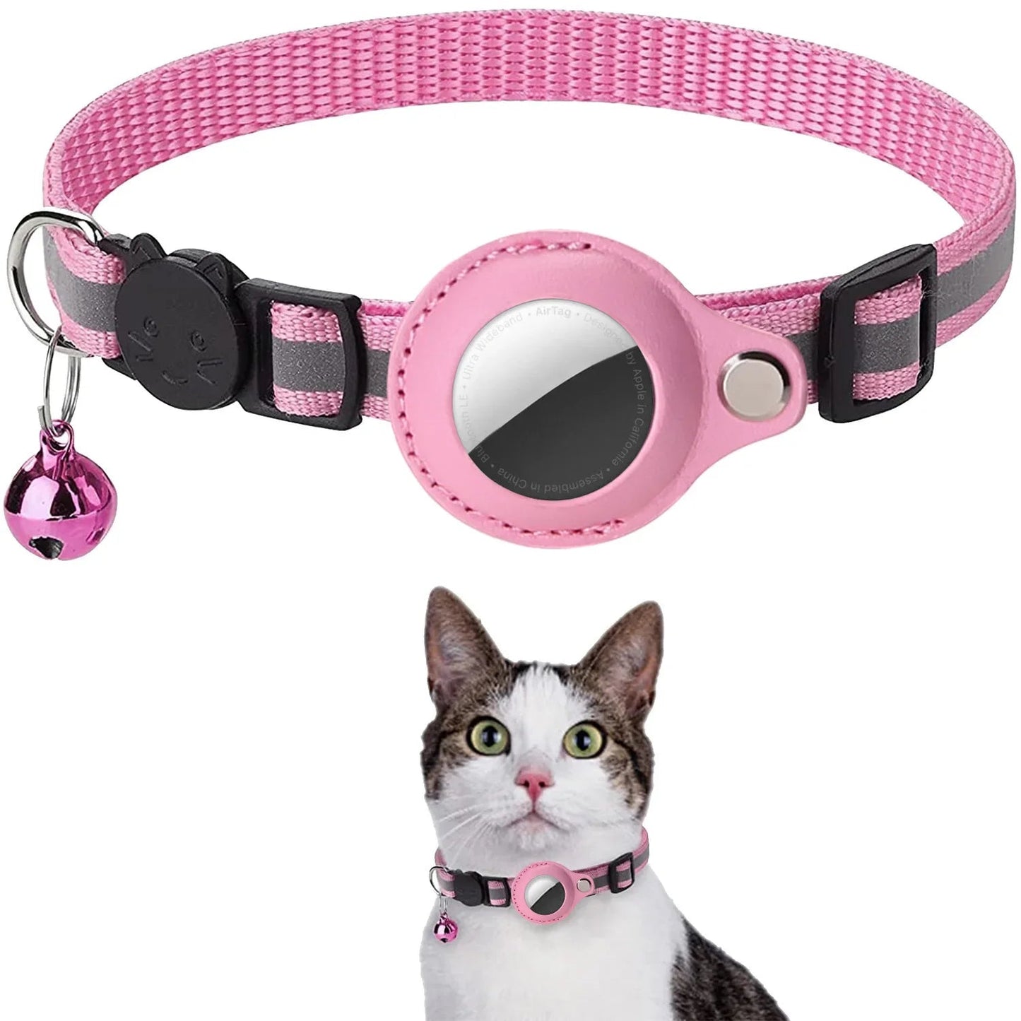 Cat AirTag Holder Collar Breakaway Reflective Strips Adjustable Kitten Collar Waterproof Cat Bell Collar Pet Air Tag Case collar luxecrown.co.uk