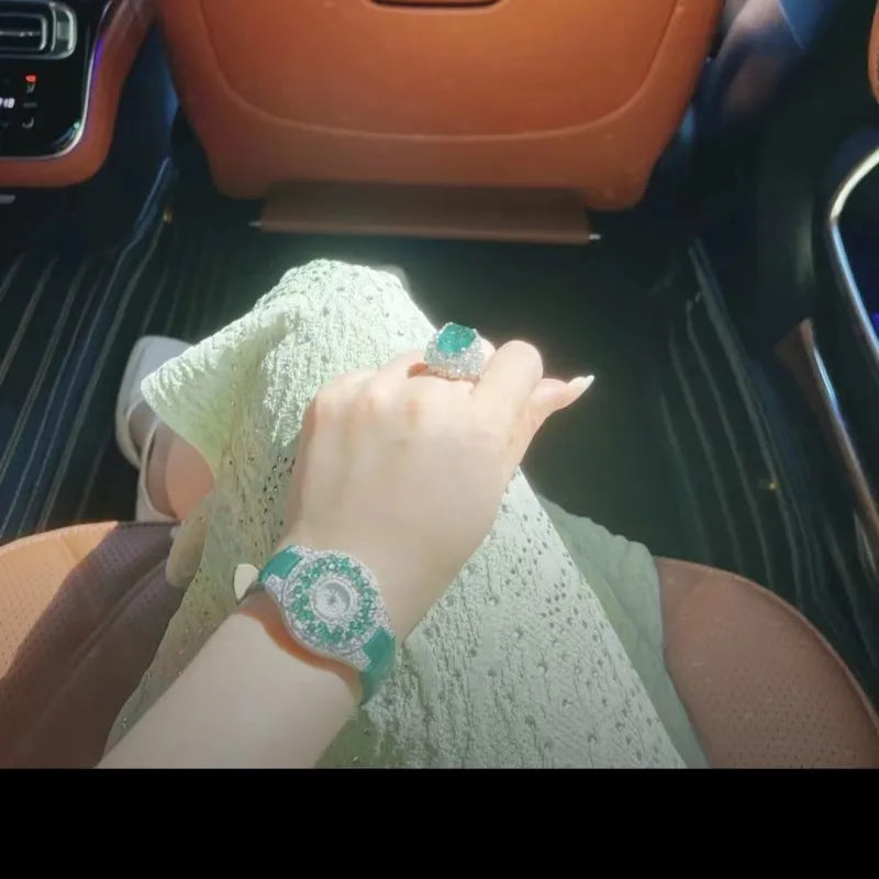 Luxury Brand Woman Watch Qualities Diamond Emerald Watches Ladies Leather Brcalaet Elegant Montre Femme watch for women luxecrown.co.uk