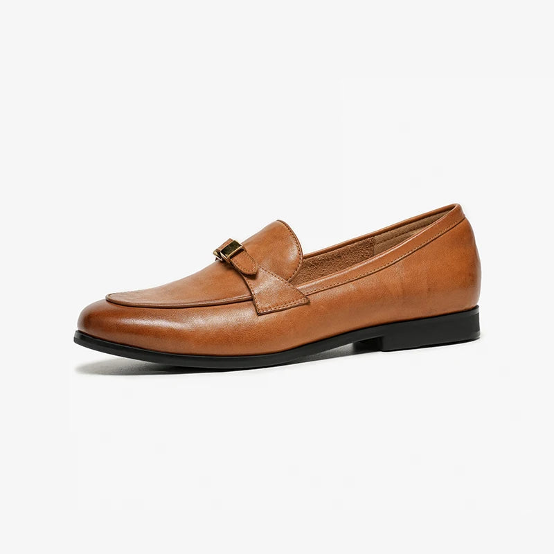 BEAUTODAY Loafers Women Cow Leather Waxing Round Toe Metal Buckle Strap Slip-on Flats Business Suit Ladies Shoes Handmade 26267 luxecrown.co.uk