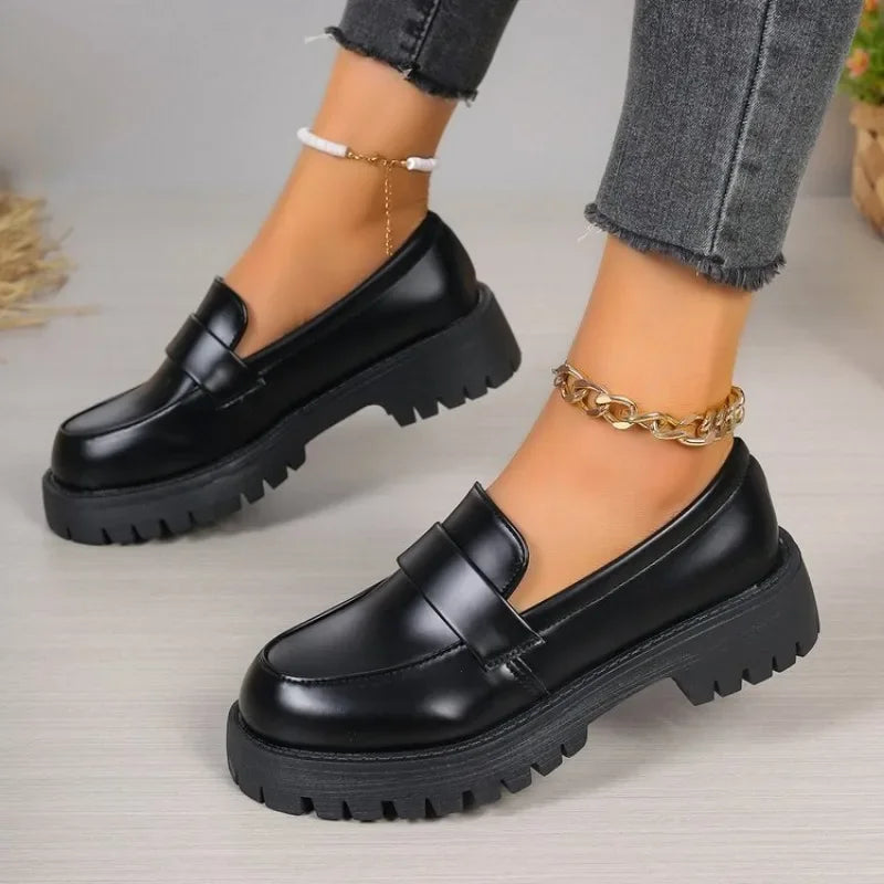 British Style Platform Loafers Women 2026 Plus Size Round Toe Single Shoes Woman Thick Bottom Pu Leather Shoes Mujer luxecrown.co.uk