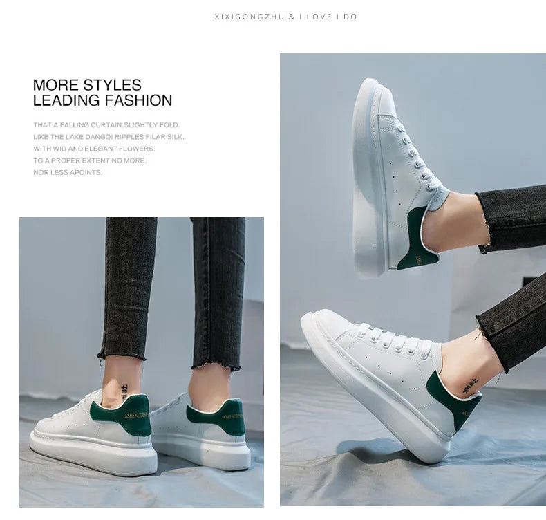 McQueen women's new popular white shoes, versatile and super fiber breathable thick sole, height increasing McQueen sponge cake Streetsharks