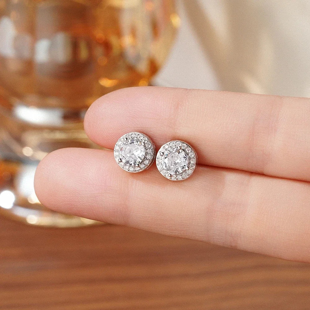 Huitan 925 Sterling Silver Shining White Cubic Zirconia Stud Earrings Luxury High Quality Jewelry Women Wedding Eternity Jewelry Streetsharks