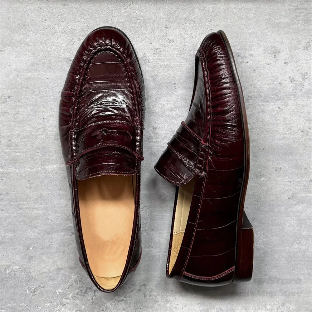 Retro Loafers for Men Lazy Eel Casual Leather Shoes Pleated Single Shoes Dark Browm Slip On Elegant Slip On Bean Shoes luxecrown.co.uk