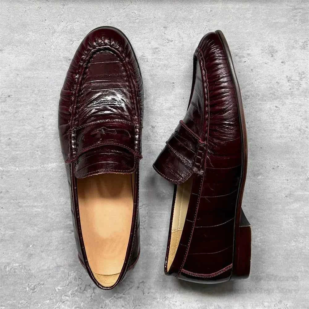 Retro Loafers for Men Lazy Eel Casual Leather Shoes Pleated Single Shoes Dark Browm Slip On Elegant Slip On Bean Shoes luxecrown.co.uk