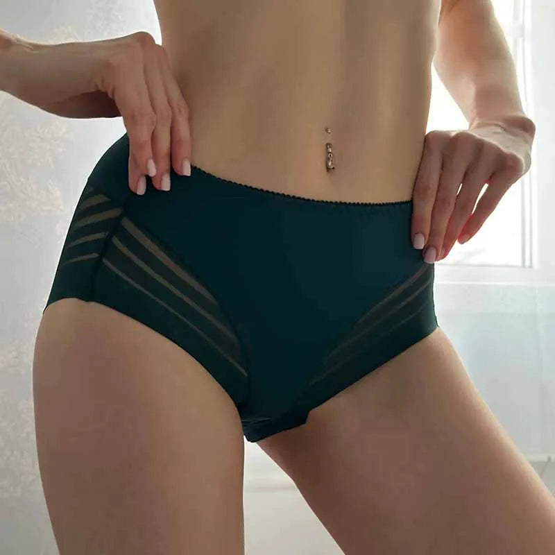 2PCS High Waist Briefs Women Seamless Panties Transparent Mesh High Elastic Tummy Control Underwear Female Lingere Underpant Streetsharks