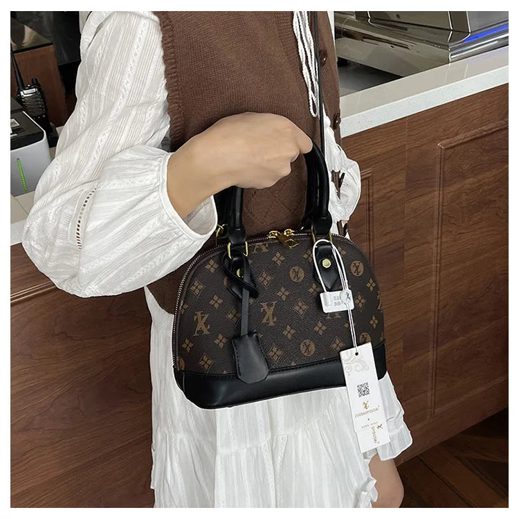 Fashion Luxury Design Women's Shell Handbag Retro Print PU Leather Shoulder Bag Girls Street Trend Premium Crossbody Bag Soft luxecrown.co.uk