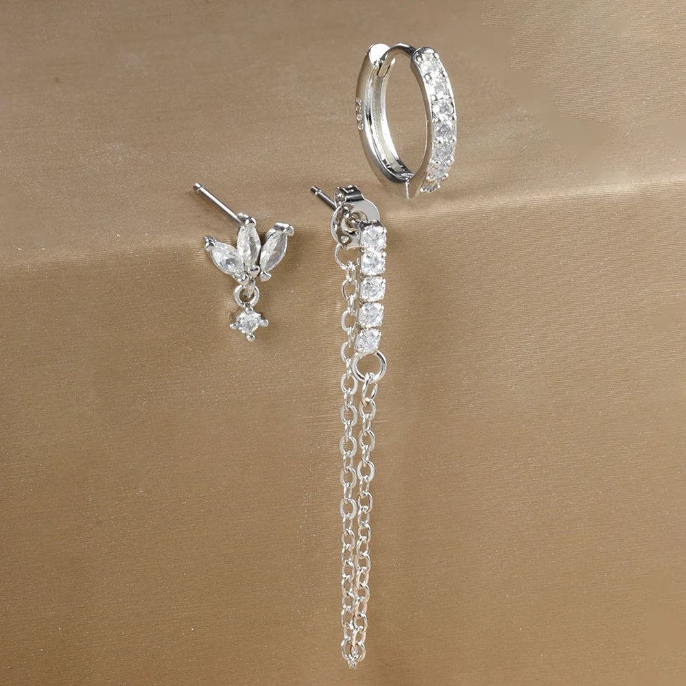 3PCS Luxury Star Pendant Piercing Earrings Set For Women Stainless Steel Zircon Punk Ear Studs Earring Lady Jewelry aretes Streetsharks