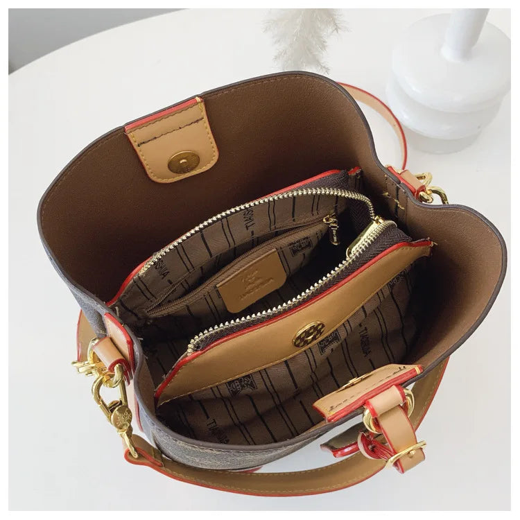 High-End Large Capacity Bucket Bag Women's Fashion Luxury Retro Floral Print Single Shoulder Bag Vintage Style PU Material luxecrown.co.uk