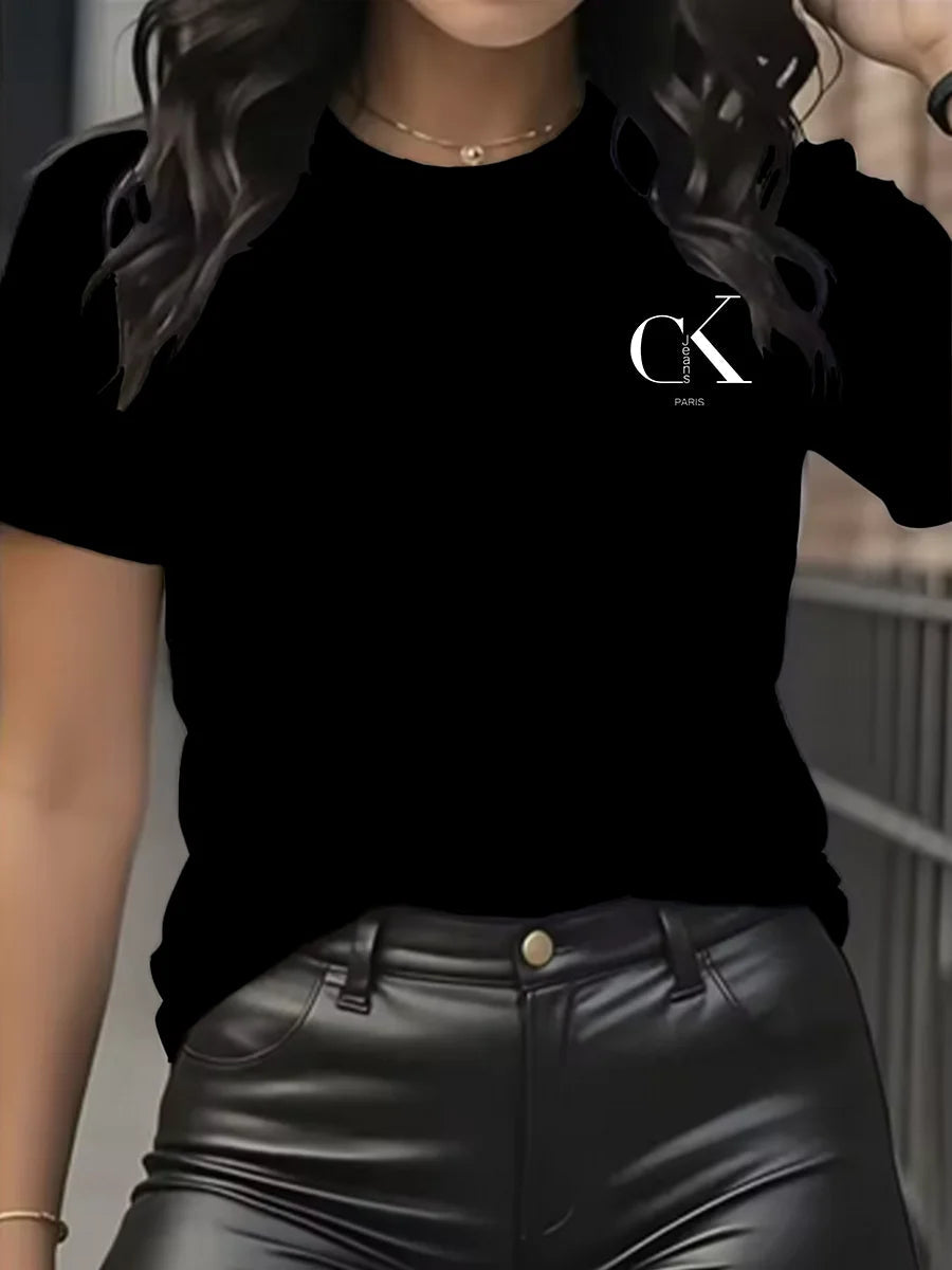 Summer luxury brand fashion cartoon letter print crew collar clothing short sleeve T-shirt trend women's summer Y2K top luxecrown.co.uk