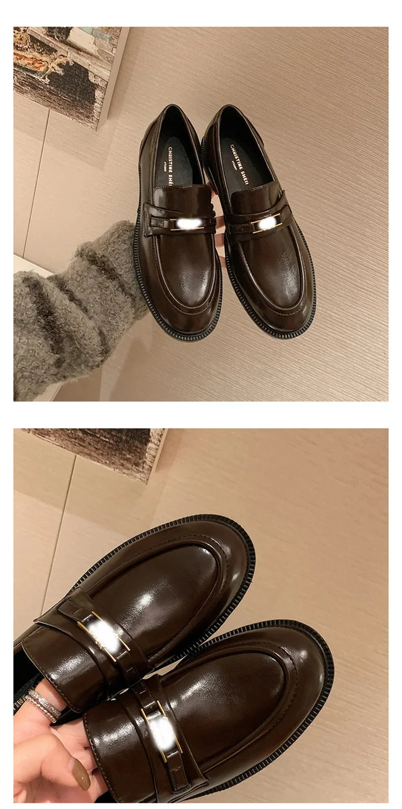 Spring New Women's Genuine Leather Shoes British Style Black Casual Shoes Banquet Office Wear Stylish Metal Design Loafers luxecrown.co.uk