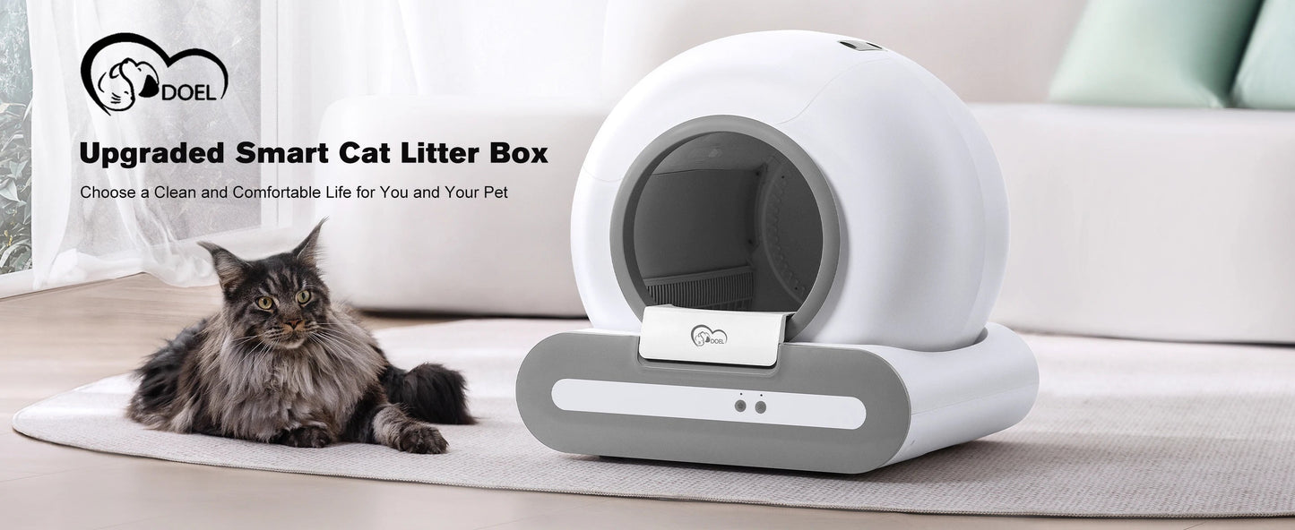 DOEL 65L Self-Cleaning Cat Litter Box App Control, ONLY Supports 2.4G WiFi w/Litter Mat&Trash Bags, Fit for Tofu & Mixed Litter luxecrown.co.uk