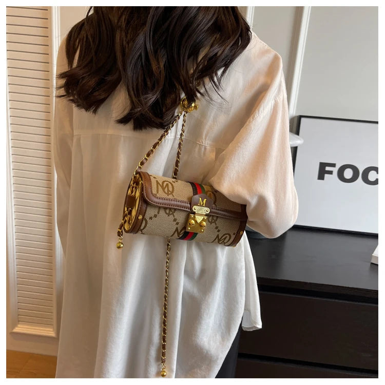Fashionable Chain Strap Cylinder Bag Women's Bag Versatile Shoulder Crossbody Bag High Quality Korean Style Daily Use Bag luxecrown.co.uk