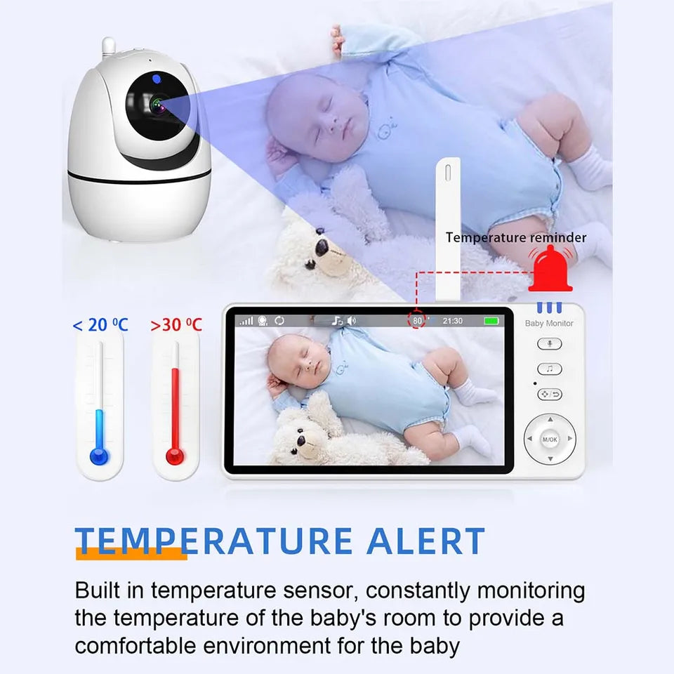 5'' Video Baby Monitor 2.4G Mother Kids Night Vision Zoom PTZ Video Surveillance Cameras With Temperature display Screen ABM501