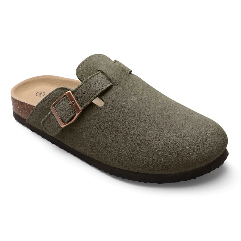 Kidmi Men's Suede Clogs Cork Footbed Clogs for Women Soft Leather Adjustable Buckle Slip-on Potato Shoes Sandals Beach Slippers luxecrown.co.uk